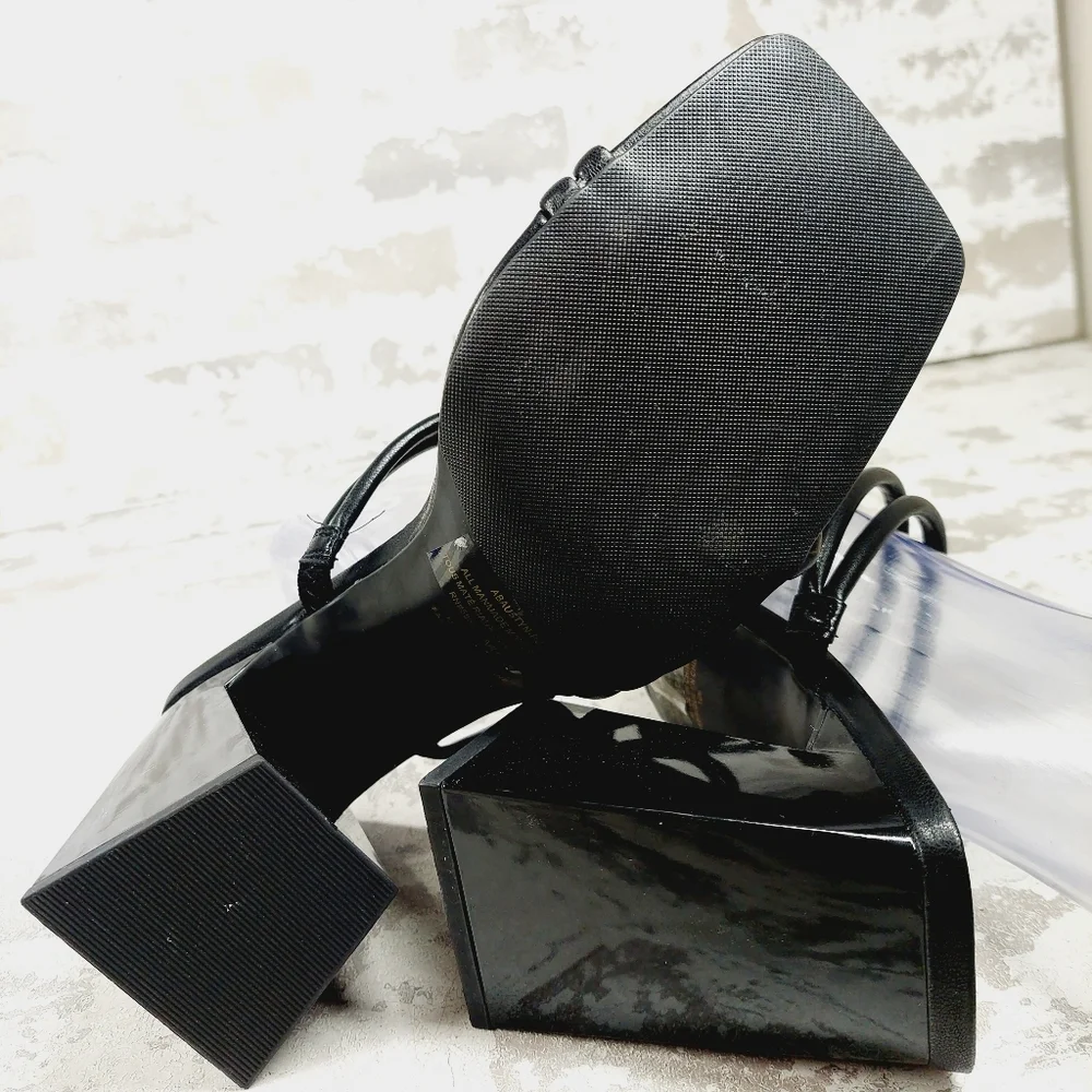 New Abound Austyn Black Block Heel Square Toe Strappy Sandals K309